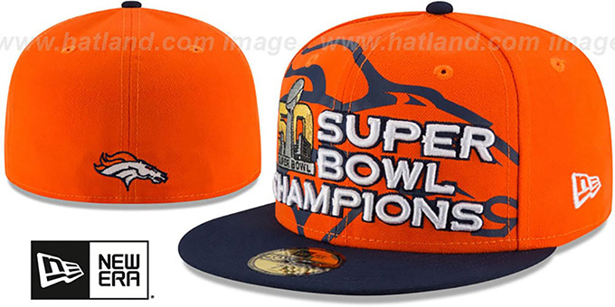 Broncos 'SUPER BOWL 50 CHAMPS' Orange-Navy Fitted Hat by New Era