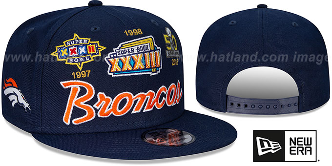Broncos 'SUPER BOWL PATCHES SCRIPT SNAPBACK' Navy Hat by New Era