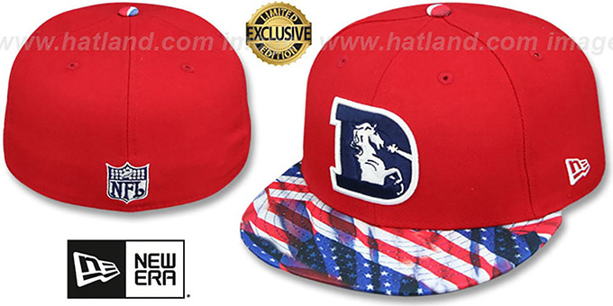 Broncos 'THROWBACK USA WAVING-FLAG' Red Fitted Hat by New Era