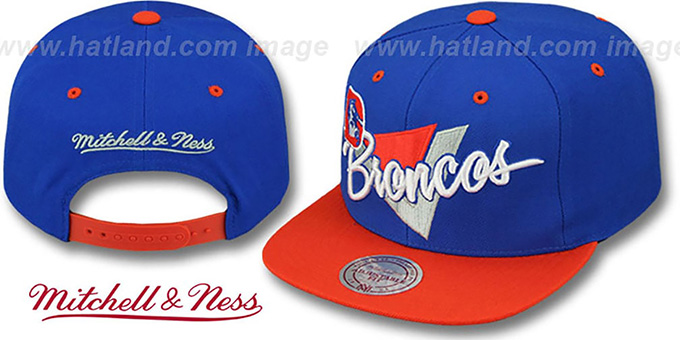 Broncos 'TRIANGLE-SCRIPT SNAPBACK' Royal-Orange Hat by Mitchell and Ness