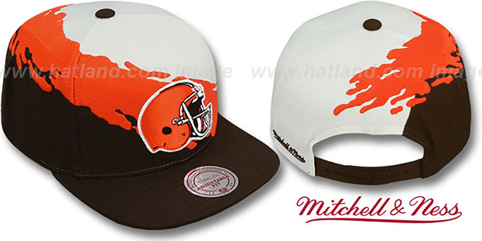 Browns 'PAINTBRUSH SNAPBACK' White-Orange-Brown Hat by Mitchell and Ness