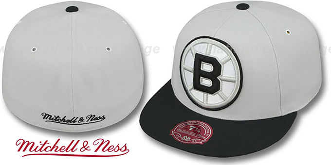 Bruins 'MONOCHROME XL-LOGO' Grey-Black Fitted Hat by Mitchell and Ness