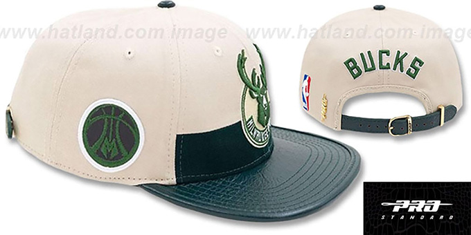 Bucks 'HORIZON STRAPBACK' Tan-Green Hat by Pro Standard