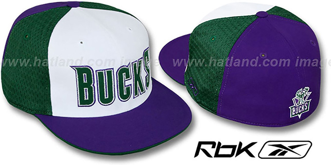 Bucks 'SWINGMAN' White-Green-Purple Fitted Hat by Reebok