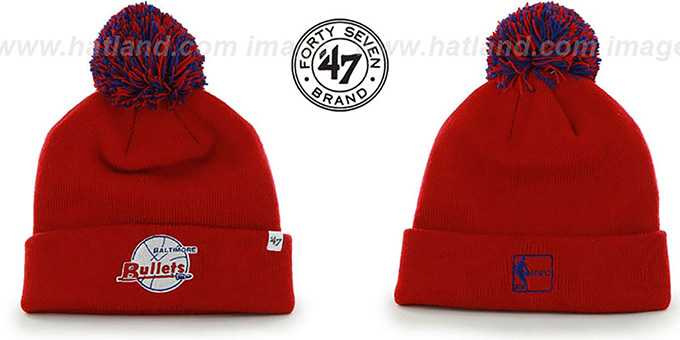 Bullets 'POMPOM CUFF' Red Knit Beanie Hat by Twins 47 Brand