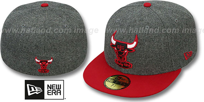 Bulls '2T MELTON-BASIC' Grey-Red Fitted Hat by New Era