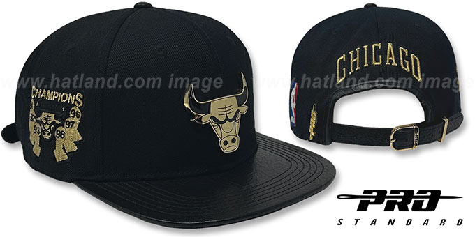 Bulls '6X TROPHY GOLD METAL BADGE STRAPBACK' Black Hat by Pro Standard