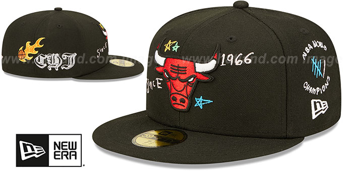 Bulls 'ALL-OVER SCRIBBLE' Black Fitted Hat by New Era