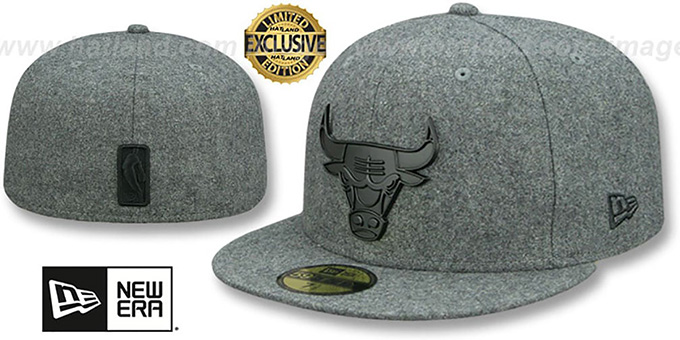 Bulls 'BLACK METAL-BADGE' Melton Grey Fitted Hat by New Era