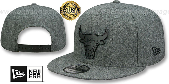 Bulls 'BLACK METAL-BADGE SNAPBACK' Melton Grey Hat by New Era