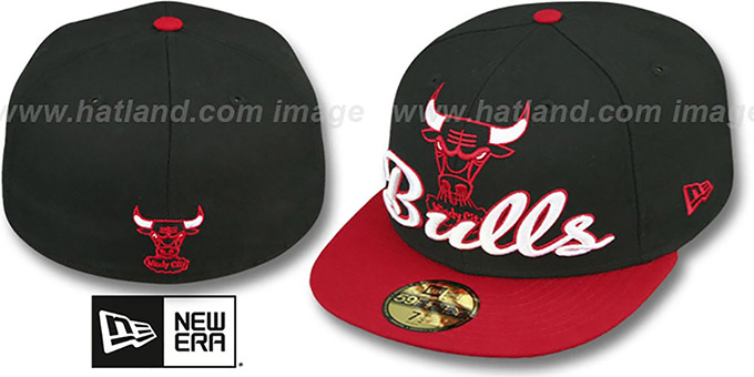 Bulls 'SCRIPT-PUNCH' Black-Red Fitted Hat by New Era