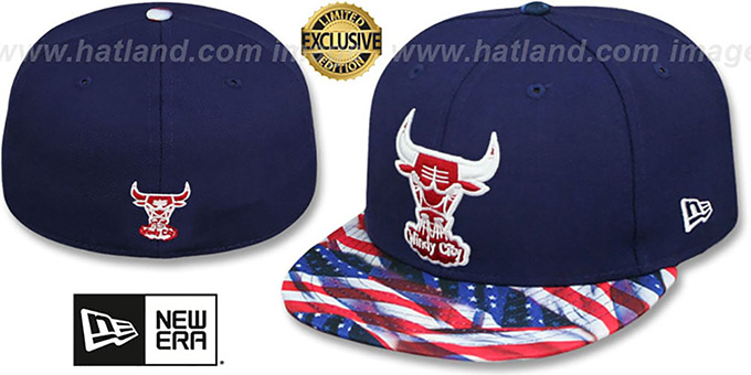 Bulls 'USA WAVING-FLAG' Navy Fitted Hat by New Era