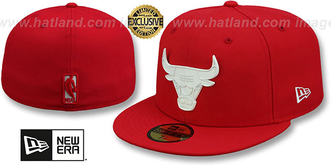 Bulls 'WHITE METAL-BADGE' Red Fitted Hat by New Era