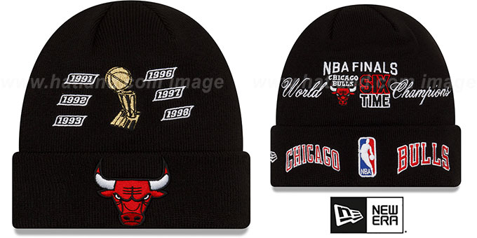 Bulls 'WORLD CHAMPIONS ELEMENTS' Black Knit Beanie Hat by New Era
