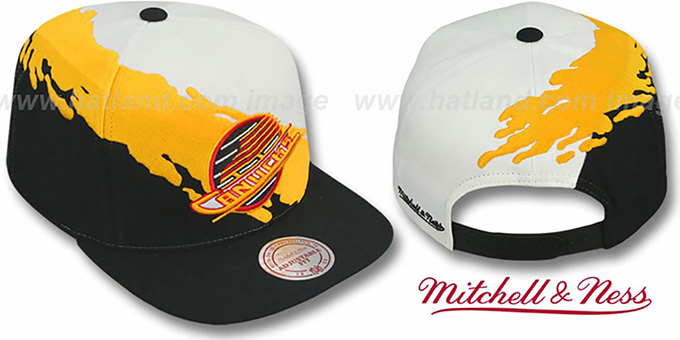 Canucks 'PAINTBRUSH SNAPBACK' White-Gold-Black Hat by Mitchell and Ness