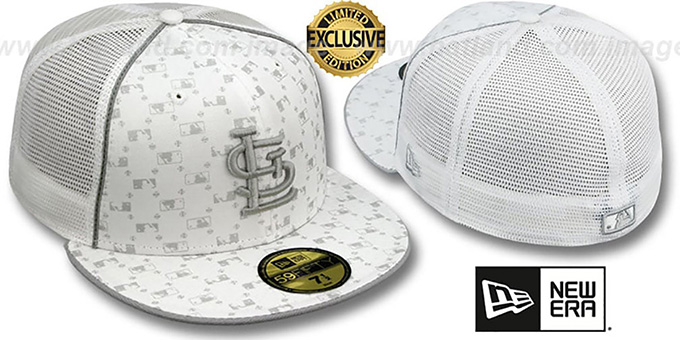 Cardinals 'MLB FLOCKING' MESH-BACK White Fitted Hat by New Era