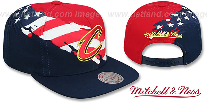 Cavaliers 'BRUSHED FLAG SNAPBACK' Red-Navy Hat by Mitchell and Ness
