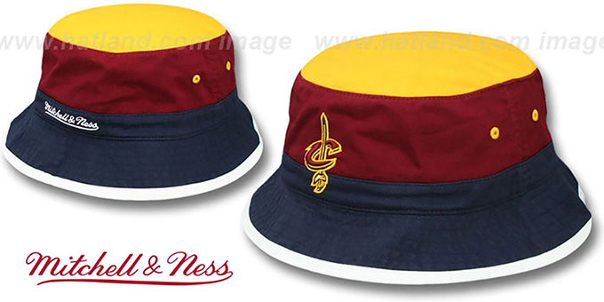 Cavaliers 'COLOR-BLOCK BUCKET' Gold-Burgundy-Navy Hat by Mitchell and Ness