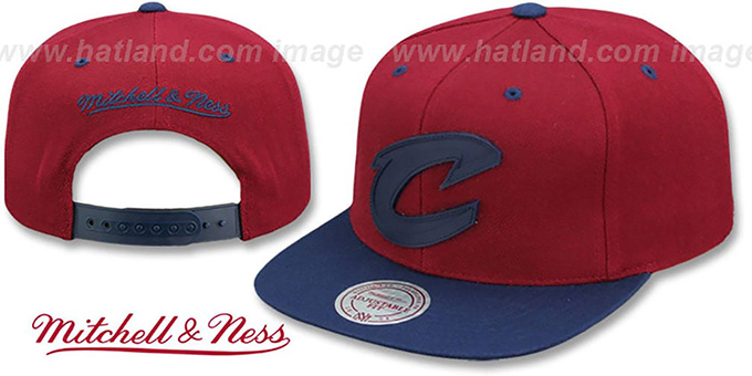 Cavaliers 'XL RUBBER WELD SNAPBACK' Burgundy-Navy Adjustable Hat by Mitchell and Ness