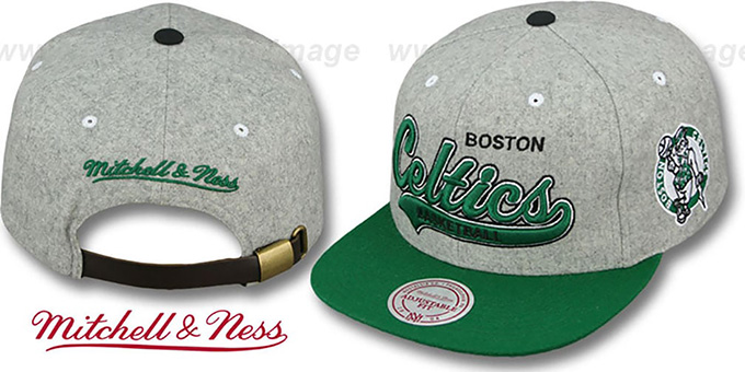 Celtics '2T TAILSWEEPER STRAPBACK' Grey-Green Hat by Mitchell and Ness