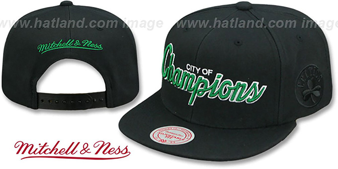 Celtics 'CITY NICKNAME SCRIPT SNAPBACK' Black Hat by Mitchell and Ness
