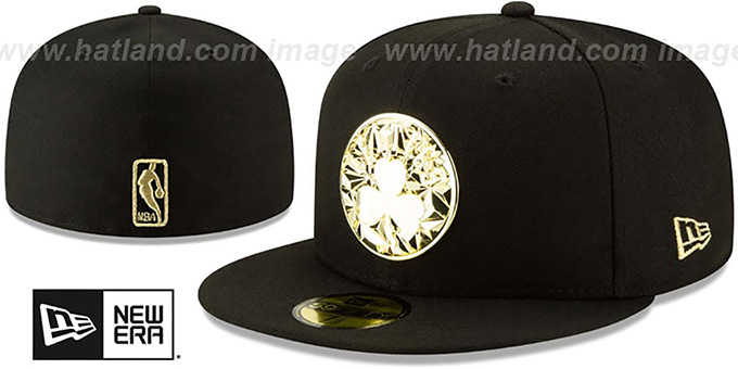 Celtics 'GOLD SHATTERED METAL-BADGE' Black Fitted Hat by New Era