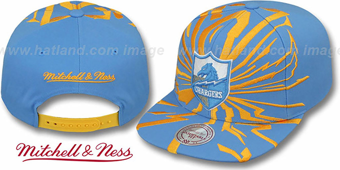 Chargers 'EARTHQUAKE SNAPBACK' Sky Hat by Mitchell and Ness