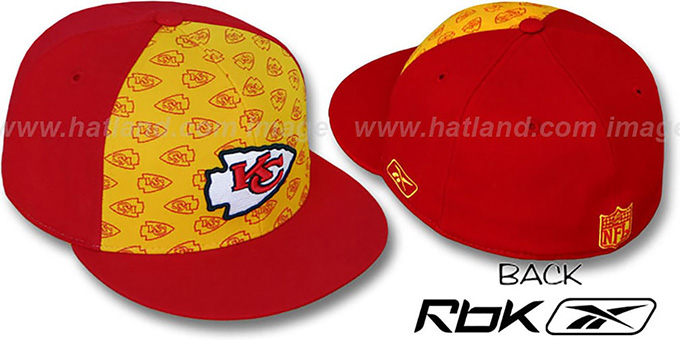 Chiefs 'TEAM-PRINT PINWHEEL' Gold-Red Fitted Hat by Reebok