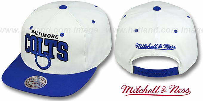 Colts '2T TEAM ARCH SNAPBACK' White-Royal Hat by Mitchell and Ness