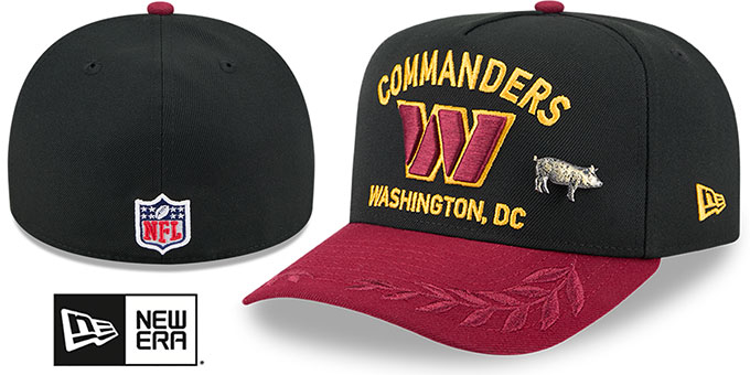 Commanders 2025 'NFL DRAFT ONSTAGE A-FRAME' Black-Burgundy Fitted Hat by New Era