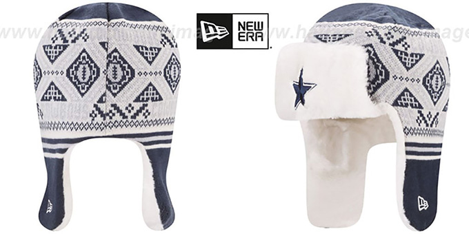 Cowboys 'FESTIVE TRAPPER' Navy-Grey Knit Hat by New Era