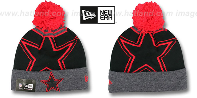 Cowboys 'LOGO WHIZ' Black-Grey-Red Knit Beanie Hat by New Era