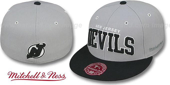 Devils '2T XL-WORDMARK' Grey-Black Fitted Hat by Mitchell and Ness