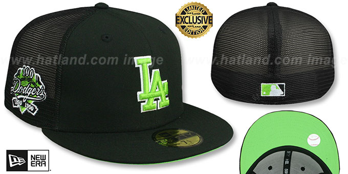 Dodgers 100TH ANNIVERSARY 'MESH-BACK SIDE-PATCH' Black-Green Fitted Hat by New Era