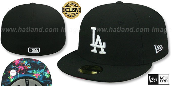 Dodgers 'BLACK FLORAL-BOTTOM' Black Fitted Hat by New Era