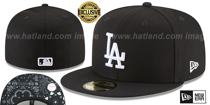 Dodgers 'BLACKDANA BOTTOM' Black-White Fitted Hat by New Era