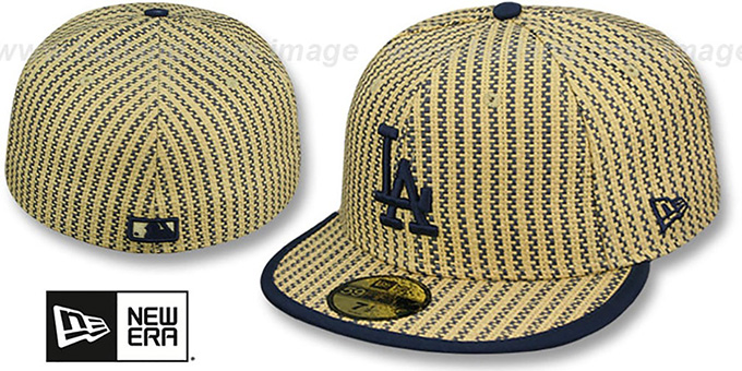 Dodgers PINSTRIPE 'WEAVE' Tan-Navy Fitted Hat by New Era