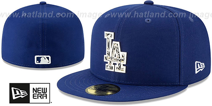 Dodgers 'SILVER SHATTERED METAL-BADGE' Royal Fitted Hat by New Era