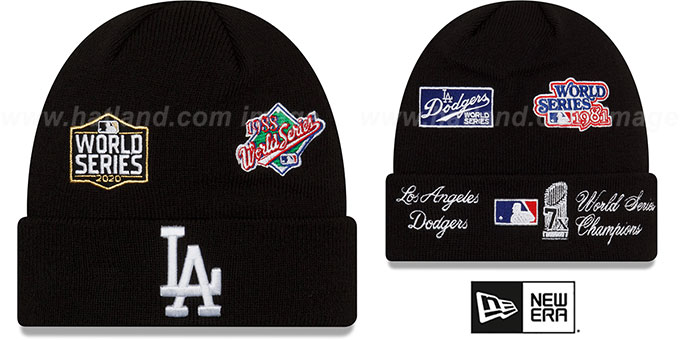 Dodgers 'WORLD SERIES ELEMENTS' Black Knit Beanie Hat by New Era