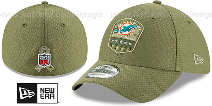 Dolphins '2019 SALUTE-TO-SERVICE FLEX' Olive Hat by New Era