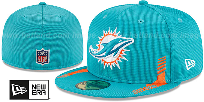 Dolphins '2021 NFL SIDELINE HOME' Aqua Fitted Hat by New Era