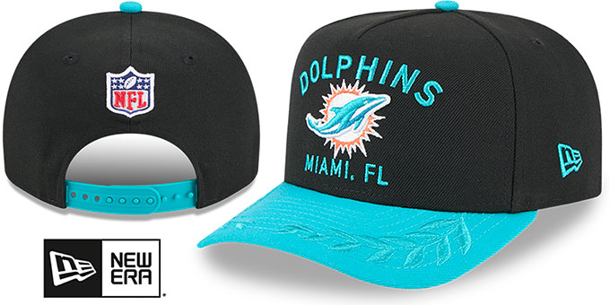 Dolphins 2025 'NFL DRAFT ONSTAGE A-FRAME SNAPBACK' Black-Aqua Hat by New Era