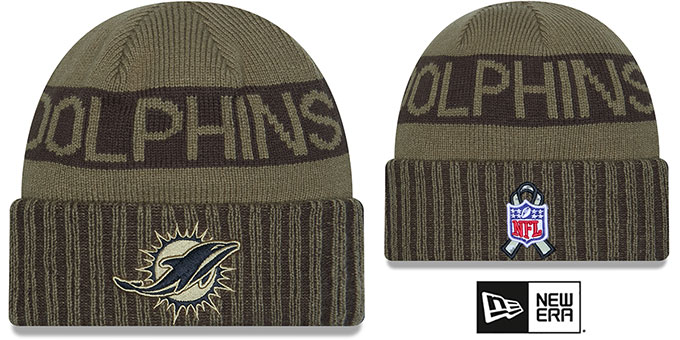 Dolphins '2025 SALUTE-TO-SERVICE' Olive Knit Beanie Hat by New Era