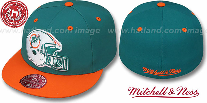 Dolphins '2T XL-HELMET' Aqua-Orange Fitted Hat by Mitchell and Ness