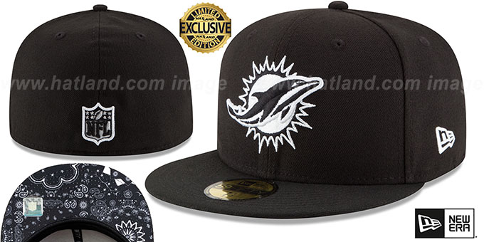 Dolphins 'BLACKDANA BOTTOM' Black-White Fitted Hat by New Era
