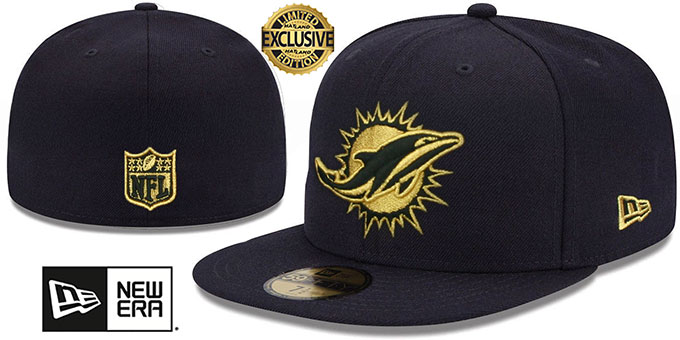 Dolphins 'GOLD-METALLIC' Black Fitted Hat by New Era