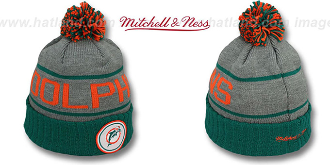 Dolphins 'HIGH-5 CIRCLE BEANIE' Grey-Aqua by Mitchell and Ness