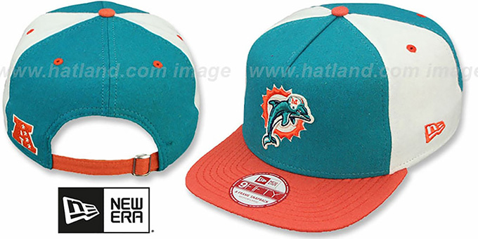 Dolphins 'TRIPLE MELTON STRAPBACK' Aqua-White-Orange Hat by New Era