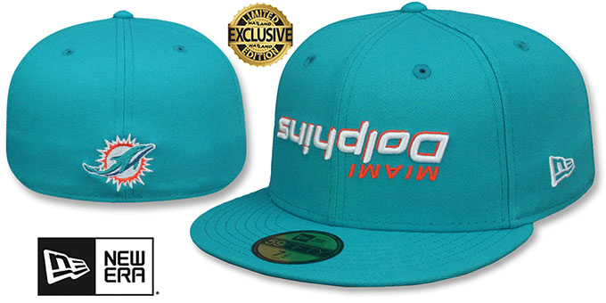 Dolphins 'UPSIDE DOWN WORDMARK' Aqua Fitted Hat by New Era