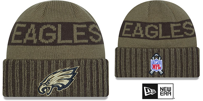 Eagles '2025 SALUTE-TO-SERVICE' Olive Knit Beanie Hat by New Era